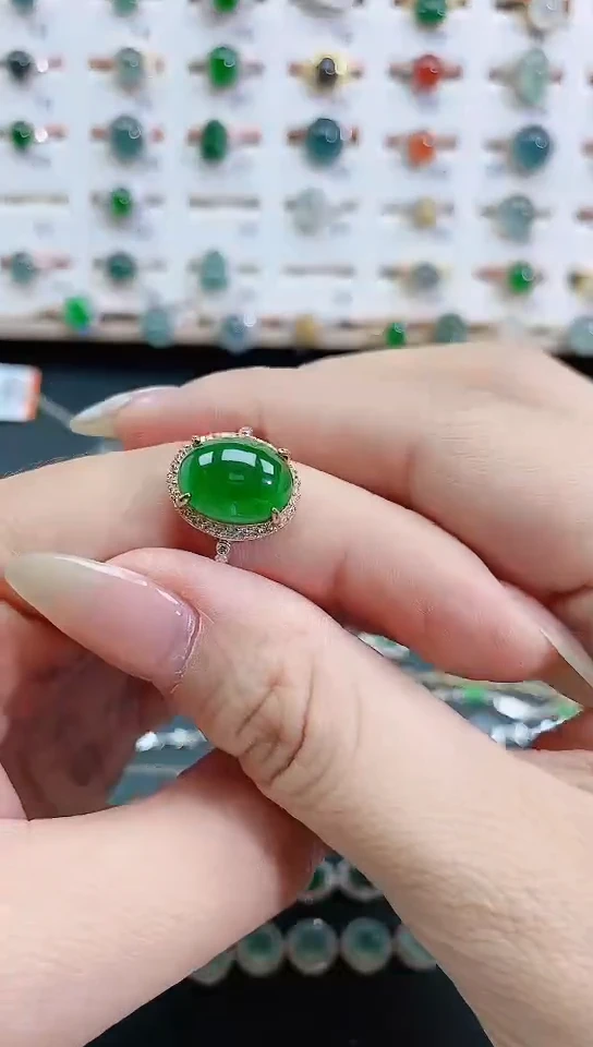 银S925镶嵌戒指翡翠天然翡翠