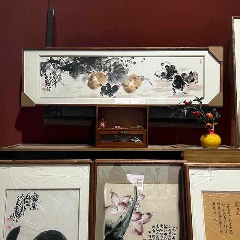 娄鹏(湖社会员)-120.5*35cm-大写意葫芦小雏鸡 家居挂画 A29