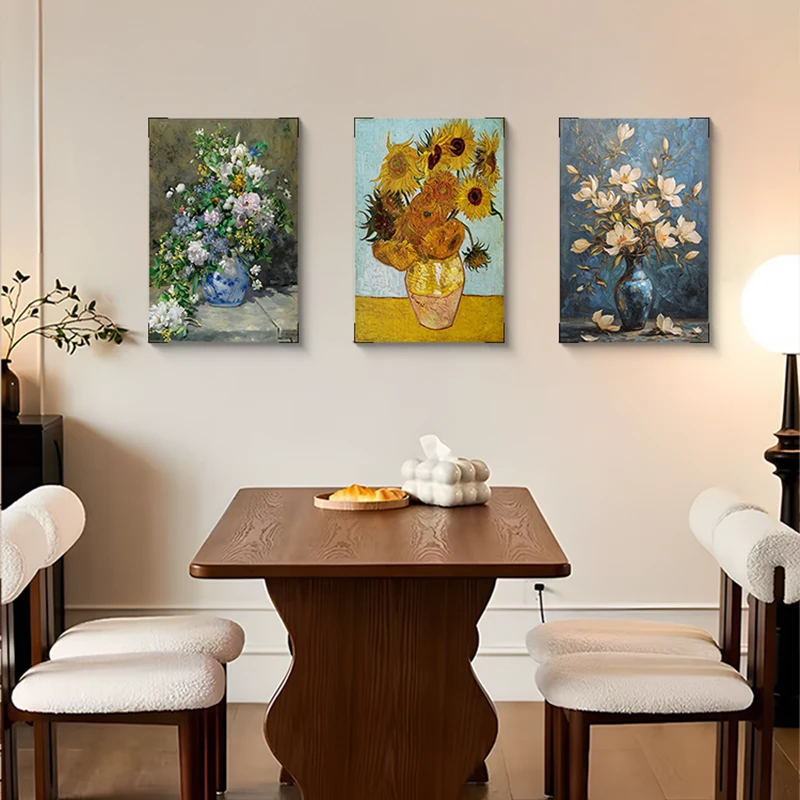 向日葵客厅三联装饰画莺尾花餐厅挂画艺术沙发后面栀子花4060