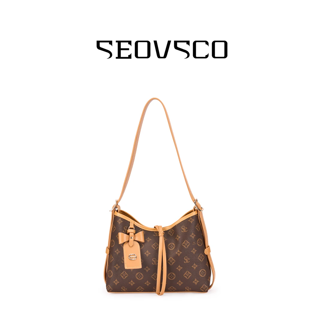 袋鼠2025新款轻奢复古老花腋下包通勤托特包单肩斜挎包托特包