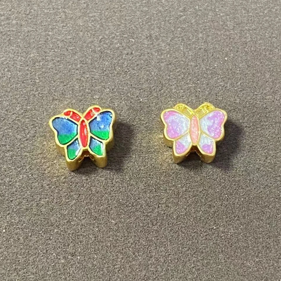 足金999烧蓝款小蝴蝶穿石 榴 石戒 / 多样性发1个 @@A120