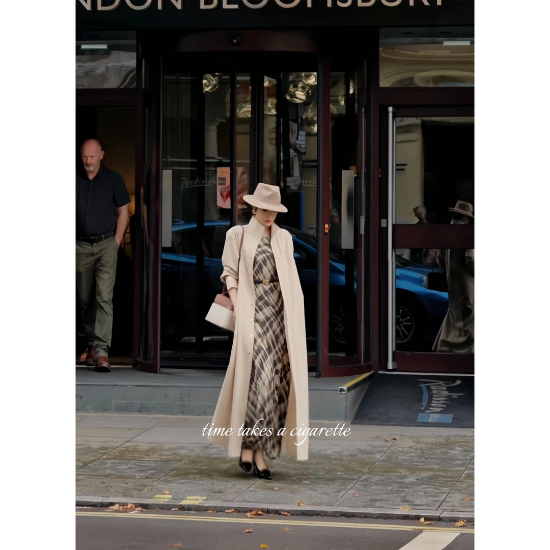 【午后伦敦】超有范 立领长款廓肩衬衫裙风衣外套连衣裙两穿（裱里）