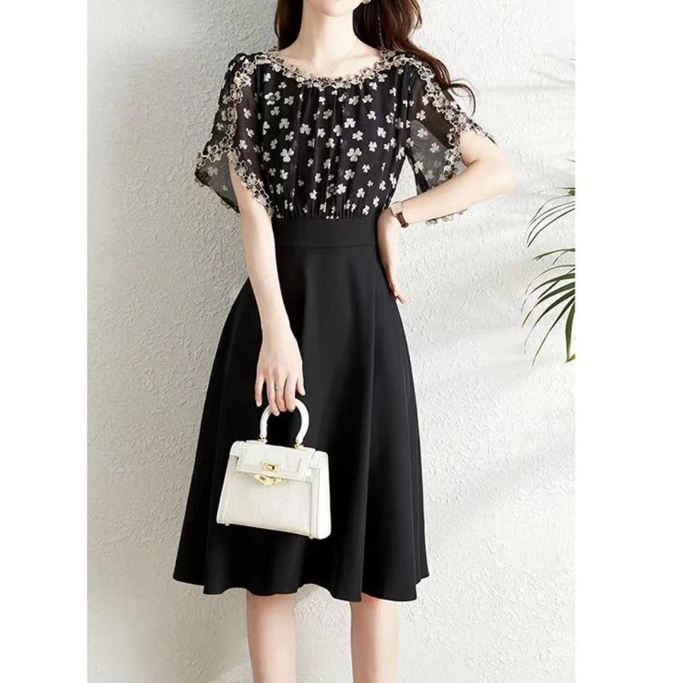 HS030显瘦气质时尚小黑裙夏季黑色法式名媛连衣裙