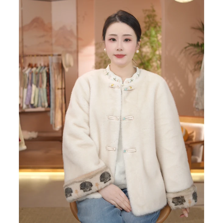 《 霜序吟-外套》2025年秋冬新款简约纯色刺绣加厚圆领高级感气质