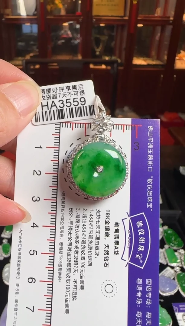 颈饰18K金镶嵌翡翠HA3559绿平安扣