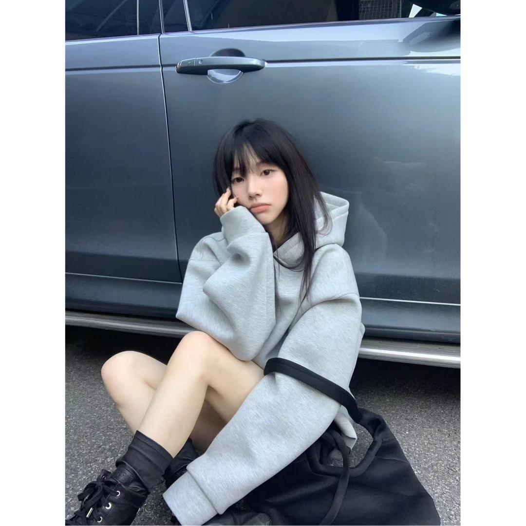 重磅开衫卫衣纯色上衣连帽外套男女2025秋冬新款慵懒风百搭宽松