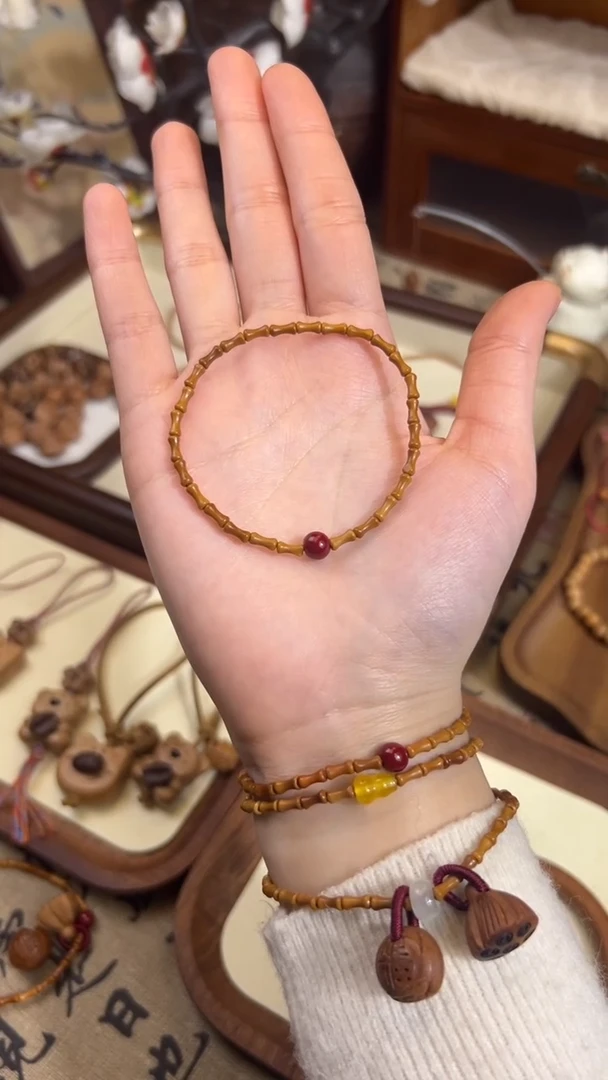 手串桃核【桃缘行】竹节「红色莎莎」桃木桃核辟、挡、驱、护 备注手围