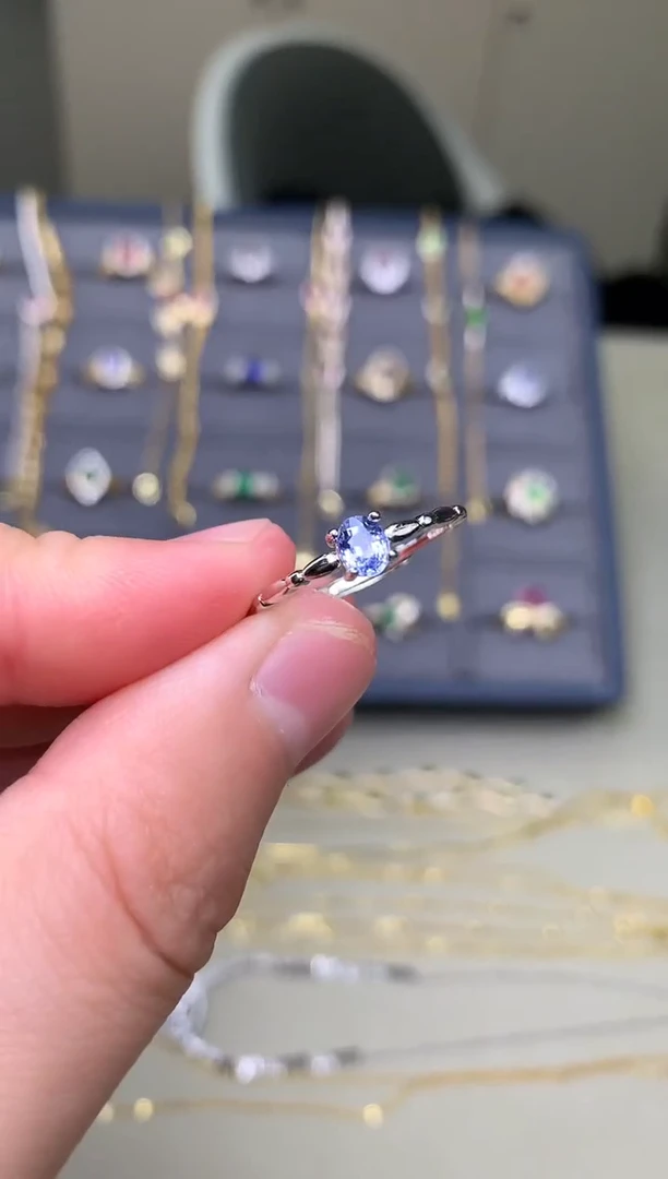 戒指蓝宝石银S925镶嵌戒指