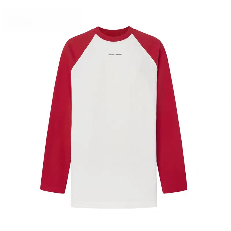 124标语印花撞色打底长袖棉圆领T恤