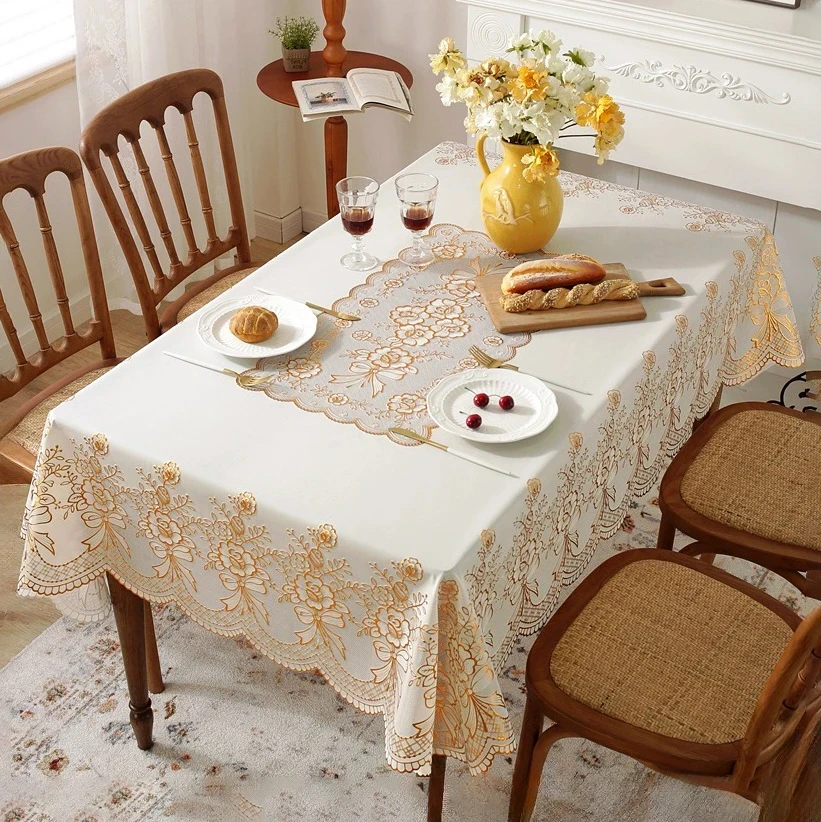 【新疆直发】烫金印花PVC大桌布防水防油家用防烫工具免洗长方形布