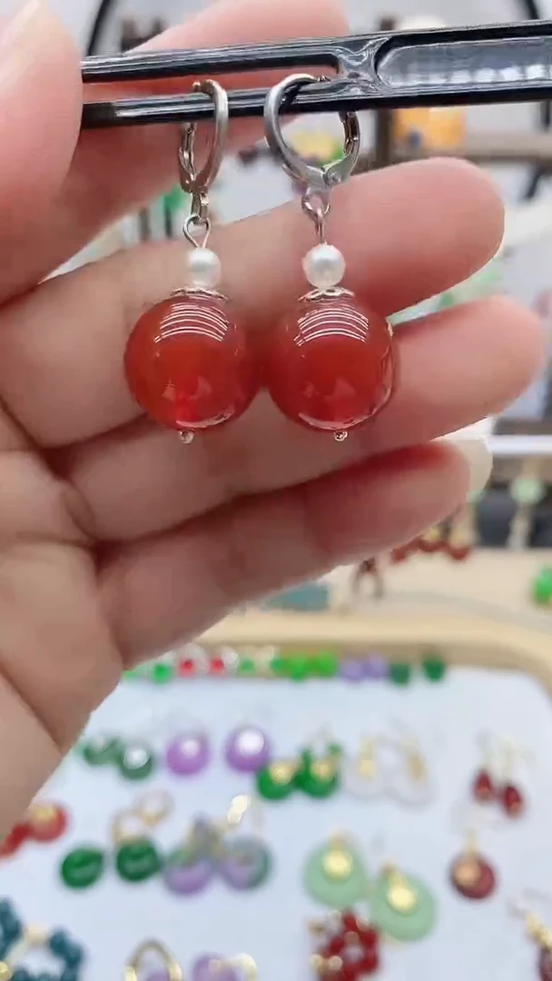 银S925镶嵌南红玛瑙耳饰194