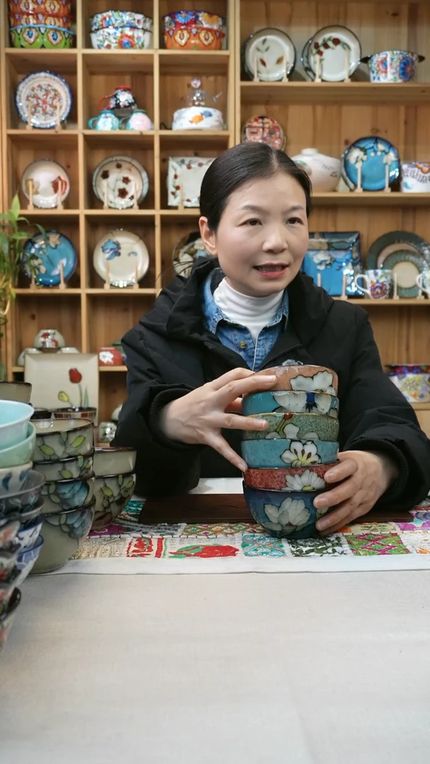 瓷片小可陶瓷一组6个米饭碗4.5英寸