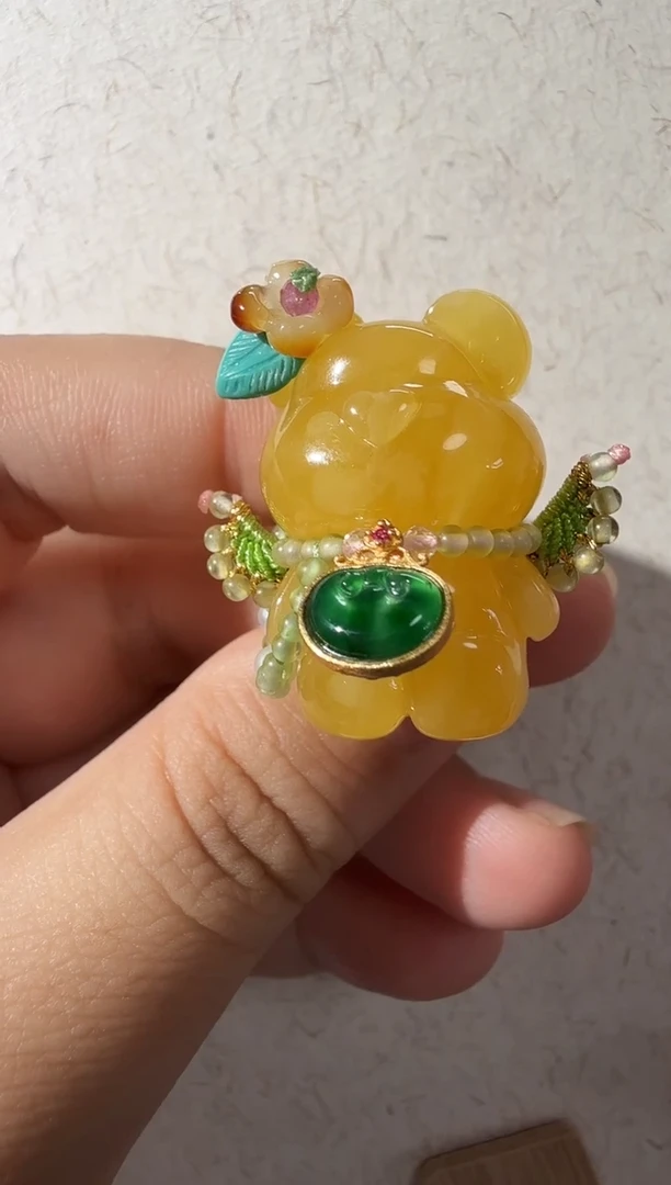 蜜蜡未镶嵌戒指蜜蜡小熊戒指