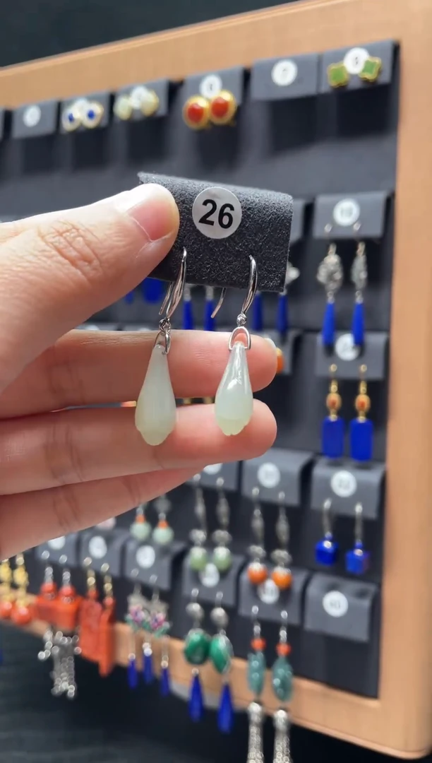 【闪购商品】和田玉耳饰银S925镶嵌0026