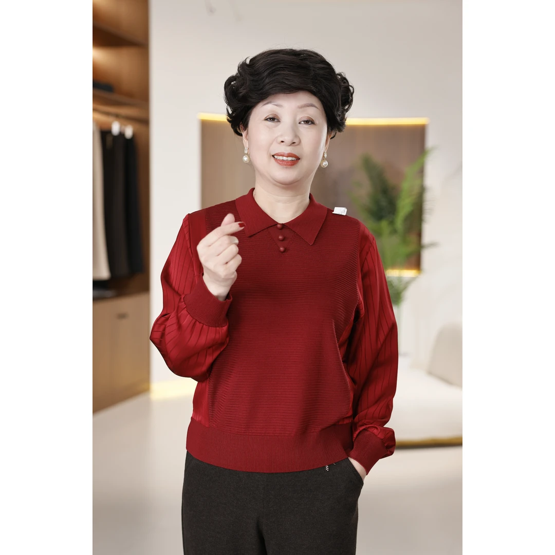 25春款气质女装长袖针织衫红色打底衫中年女装洋气时尚