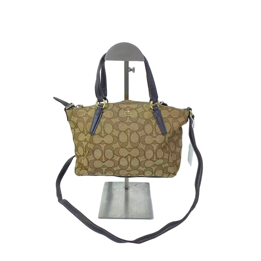 95新 COACH/蔻驰 经典老花帆布拼皮单肩斜挎饺子包 SH-31038-A