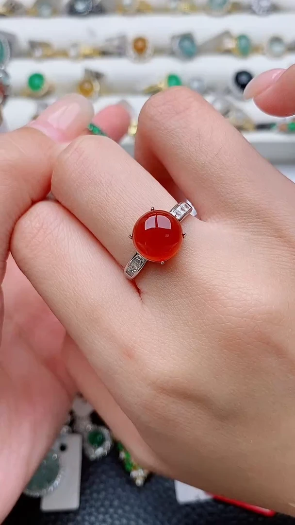 银S925镶嵌戒指玛瑙/玉髓阿**f...........