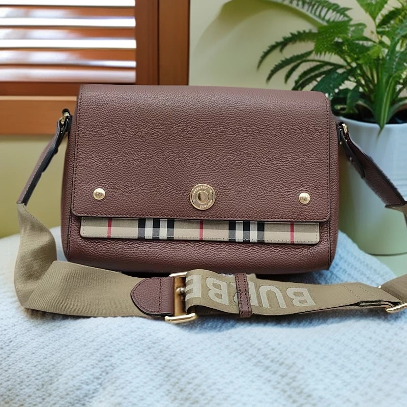 99新 BURBERRY/博柏利 棕色拼条纹斜挎包 1346 4963