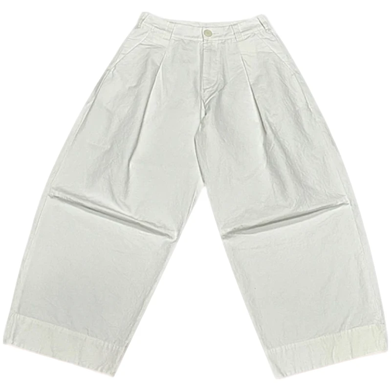 Yayirou-懒人裤气质风白色阔腿裤宽松薄款百搭时尚裤夏季潮流九分