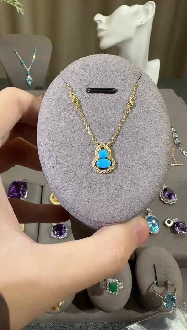 银S925镶嵌绿松石珠宝奇石9*7mm套链