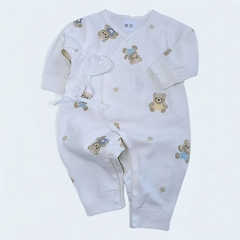 新生儿连体衣婴幼印花爬服无骨闭裆纯棉偏开长袖护肚婴童连身衣