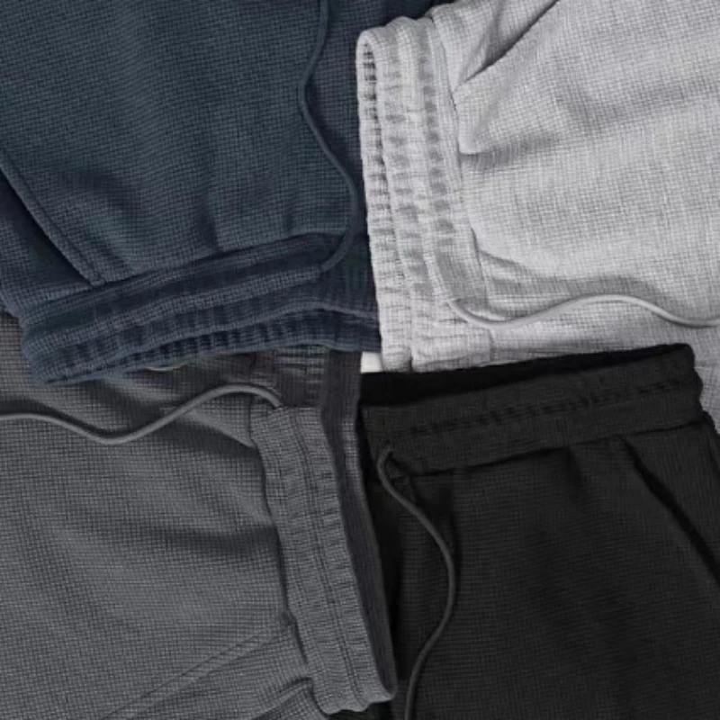 HK127剪标夏季男士薄款宽松华夫格五分裤休闲短裤