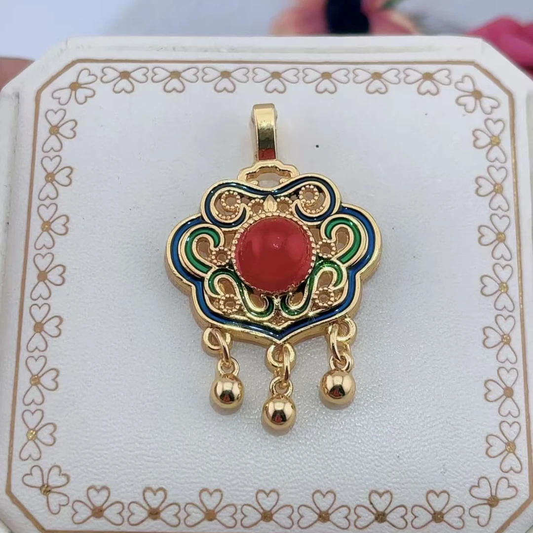 【金总专属】 宫廷花丝玉髓镶嵌合金如意铃铛锁项链吊坠赠合金链