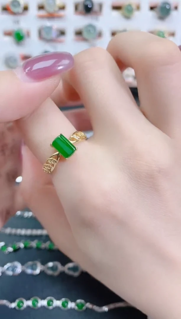 银S925镶嵌戒指翡翠天然翡翠