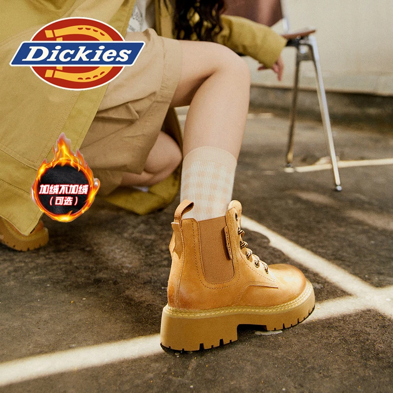 Dickies2024冬季保暖女款马丁靴 英伦风百搭时尚潮鞋系带切尔西靴