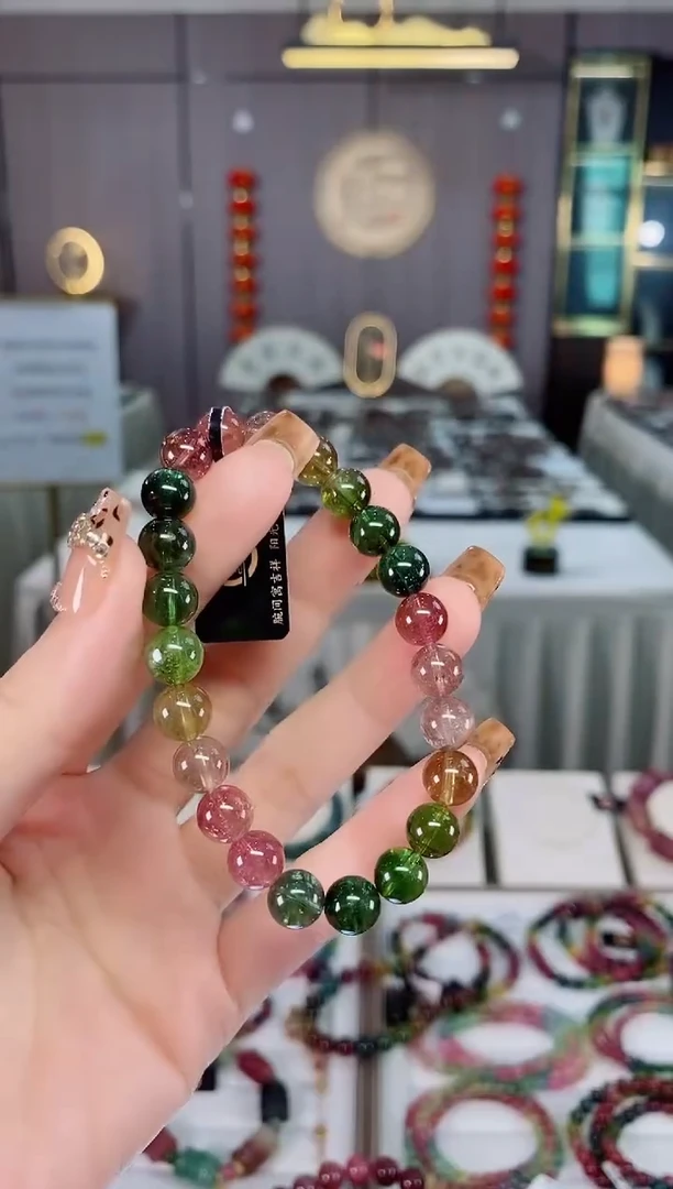 老矿碧玺色标彩虹透体单圈手串8mm+未镶嵌碧玺dan多样性发货一条