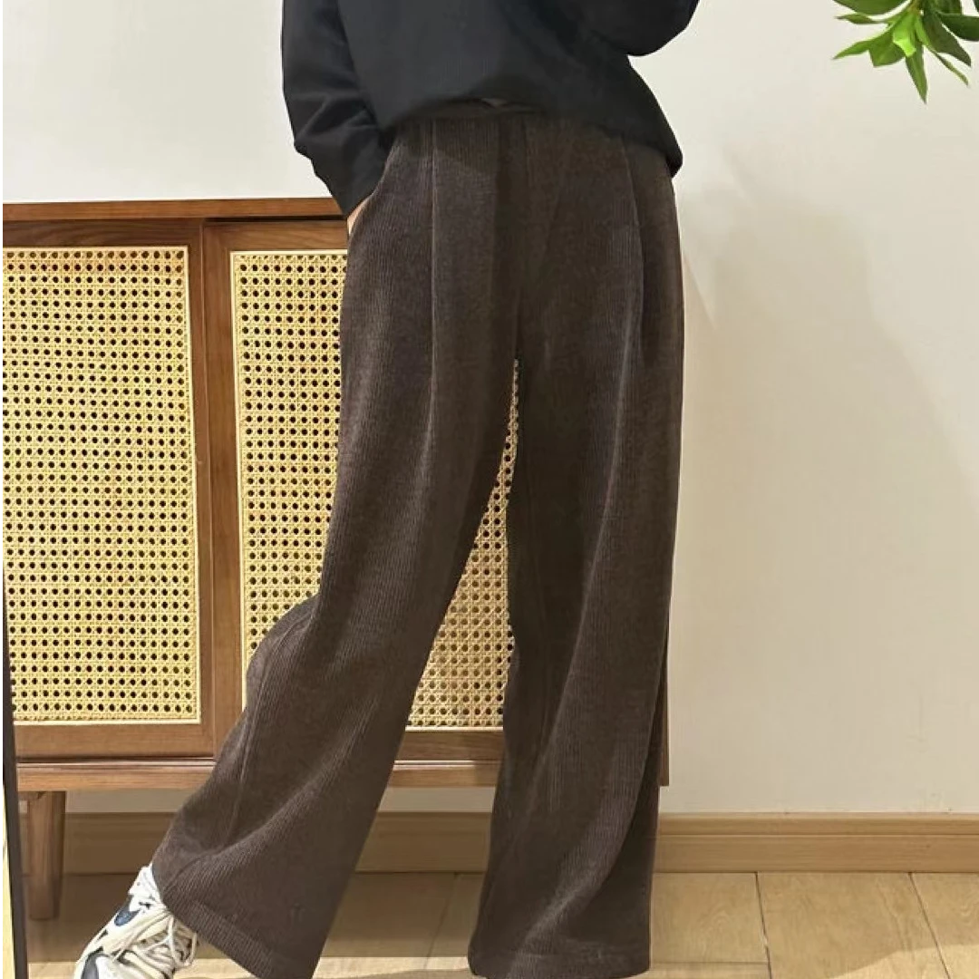 女士厚款阔腿裤直筒裤高腰休闲百搭宽松秋冬