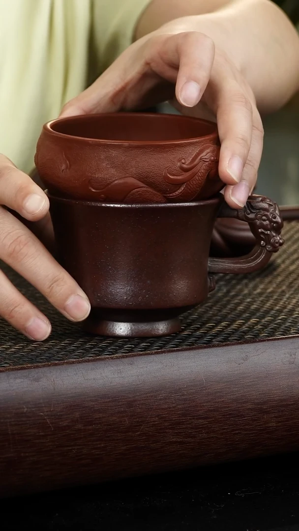 茶杯紫砂柴烧咖啡杯加朱泥龙杯