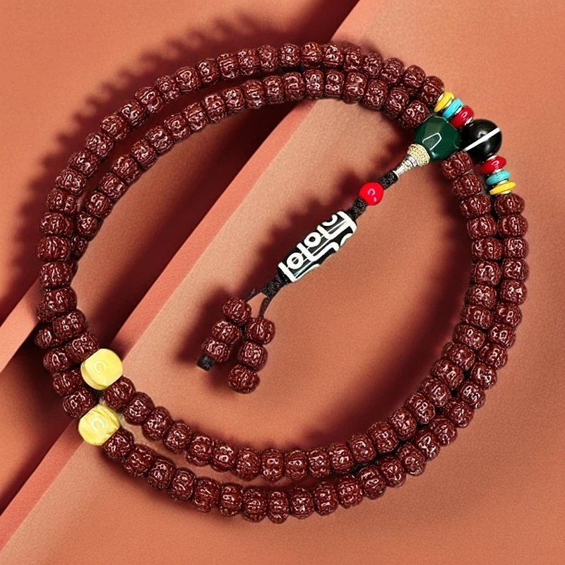 金刚菩提108颗脖挂文玩好物藏式直切盘龙机刷包浆成品9mm±