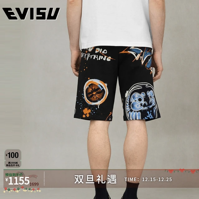 EVISU福神2025年夏季男士达摩商标印花短裤2ESHTM5ST1187XXCT