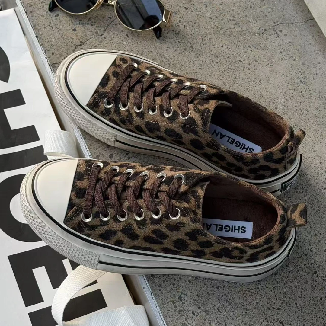 诗歌兰真皮女鞋2025冬季新款时尚厚底加绒系带休闲板鞋女