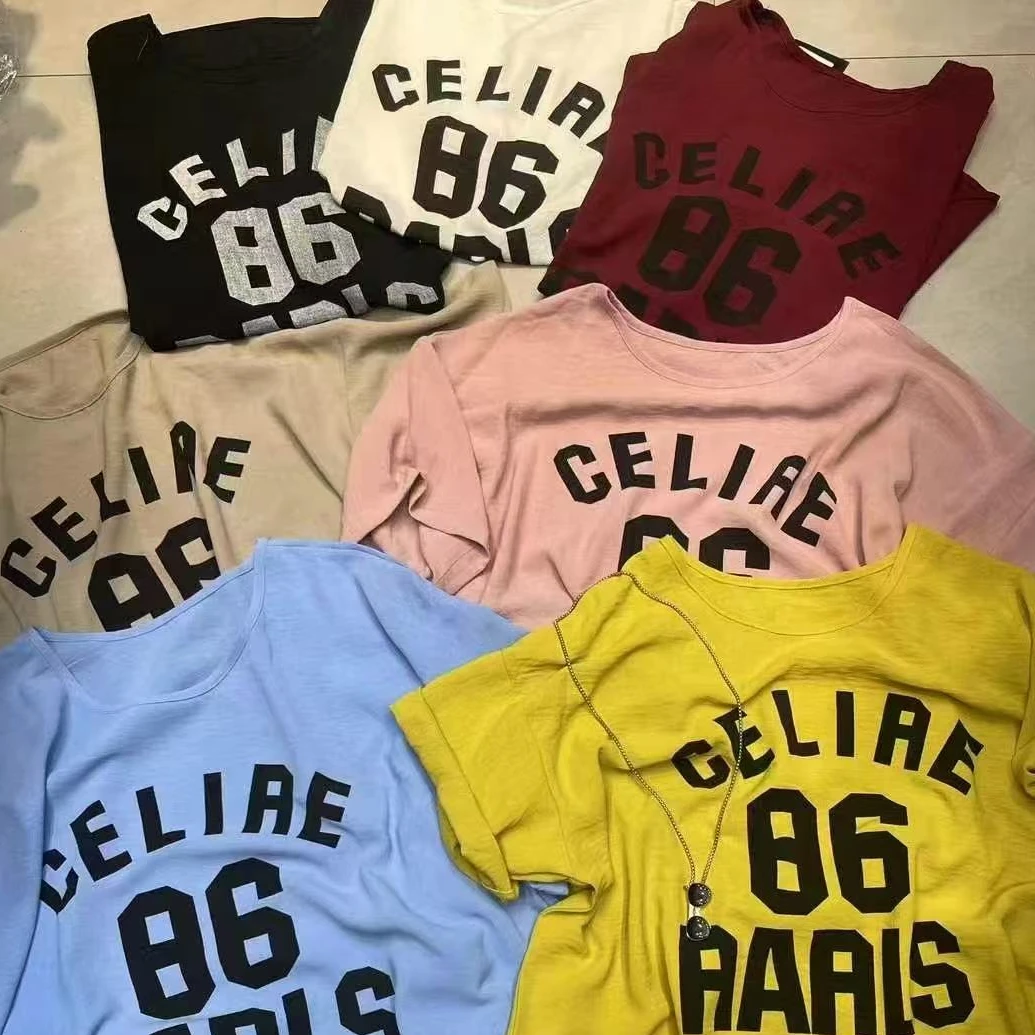 【蜜爷家】86字母锁骨领短袖T恤3203