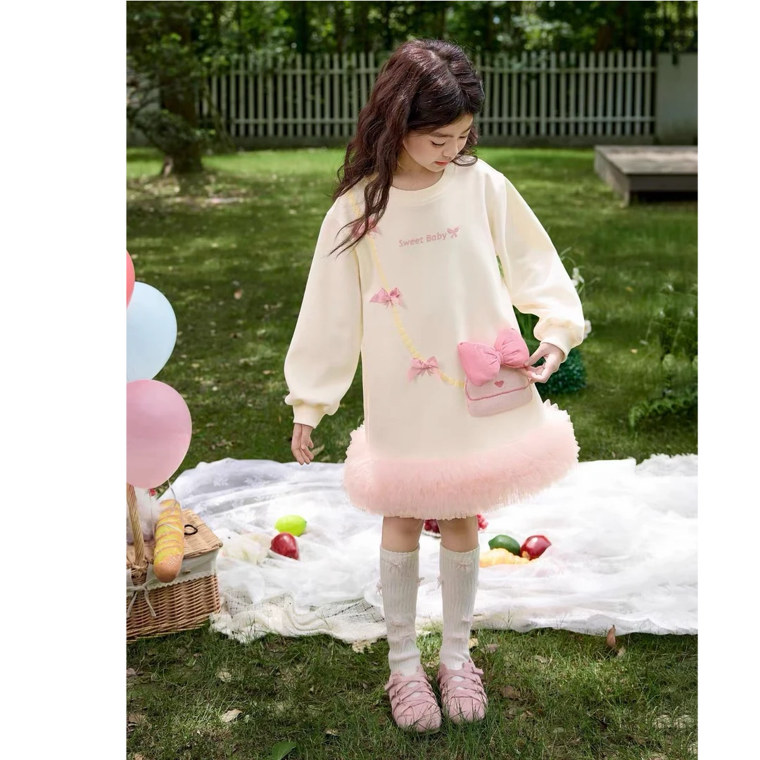 童装女童连衣裙2025秋季新款小女孩甜美可爱网纱拼接卫衣裙洋气