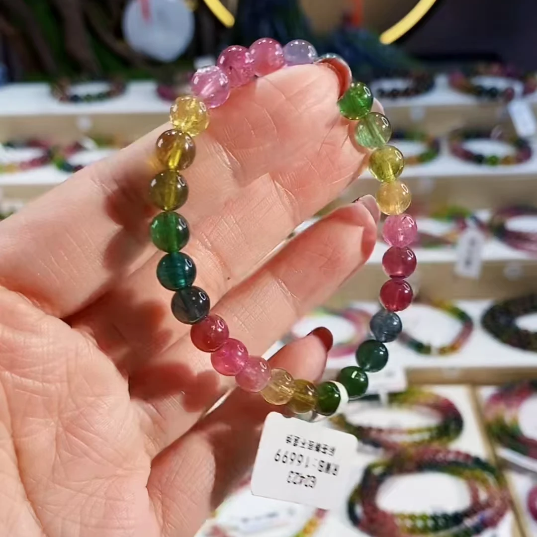 雅颂集天然碧玺彩虹色标色高透单圈6.5m+颜色微差素圈