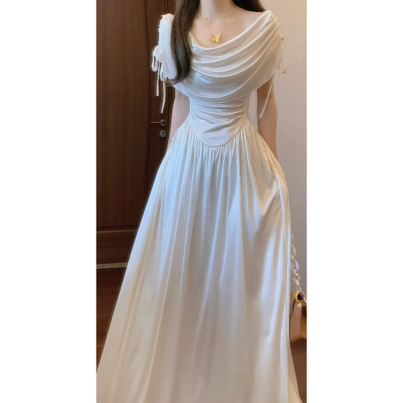 【爱的迫降】法式宫廷复古高级设计感荡领连衣裙气质礼服长裙9525