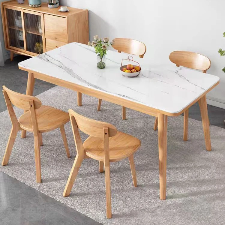 北欧纯实木岩板长条桌