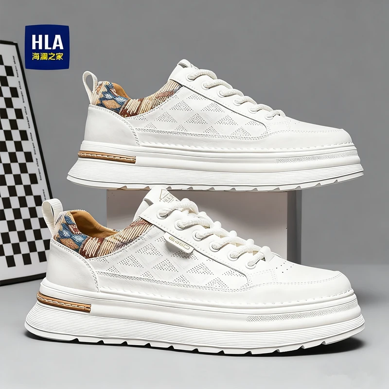 HLA/海澜之家男鞋2025秋季新品皮面运动休闲鞋潮流百搭板鞋小白鞋