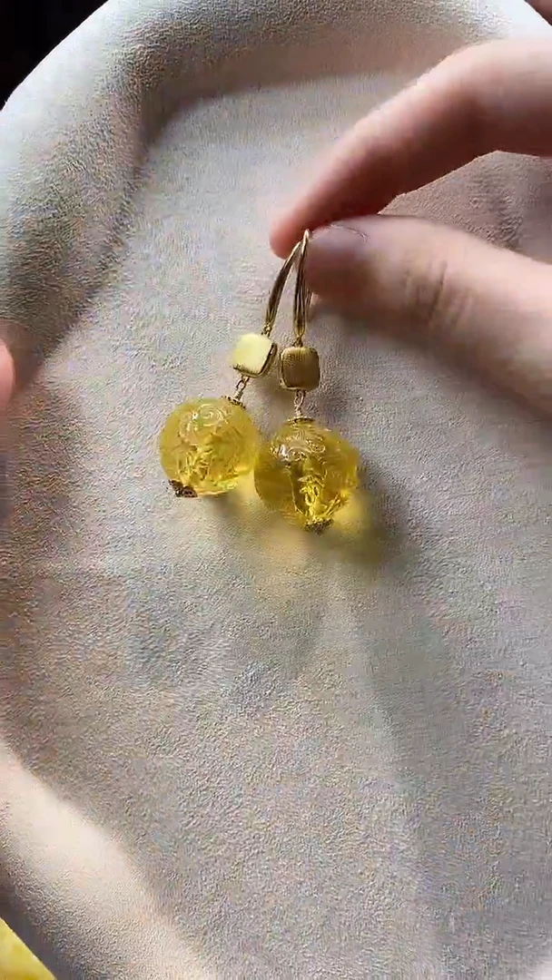琥珀未镶嵌耳饰耳环