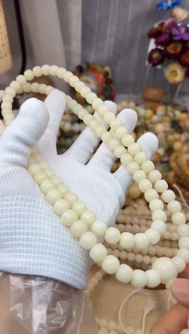 菩提根/象牙果手串9*10干磨白色缅小料念珠一条1002