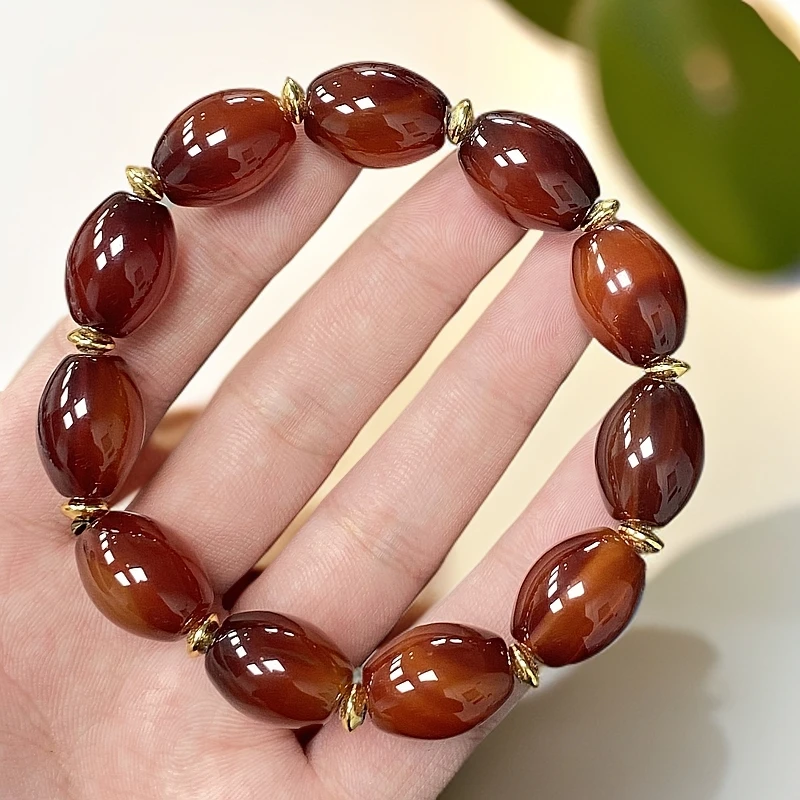 血离子浅小枣珠玛瑙玉石手串约13*18mm11颗