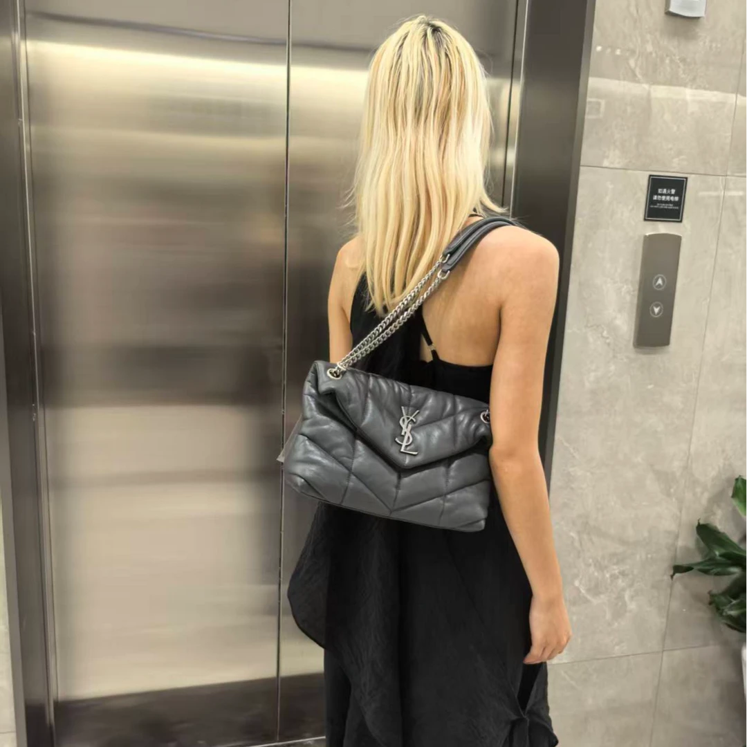 95新 YSL/圣罗兰 茉上/灰银 中号云朵泡芙 链条包