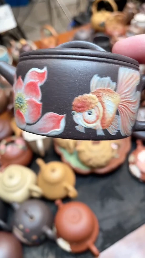 茶壶紫砂天青汉瓦兰寿鱼壶