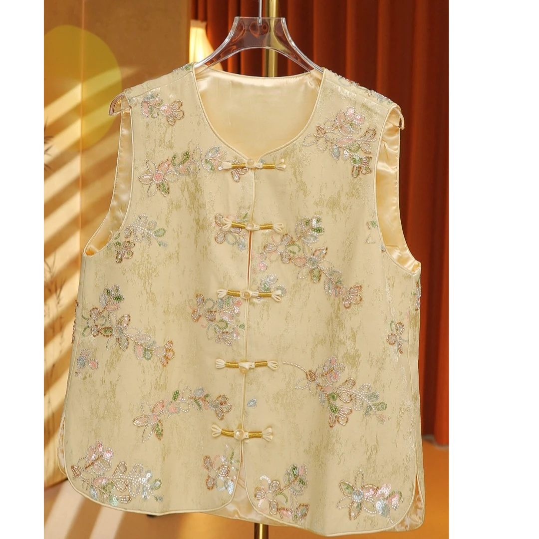 云锦亮片马甲  新款新中式显瘦国风气质中式复古马甲