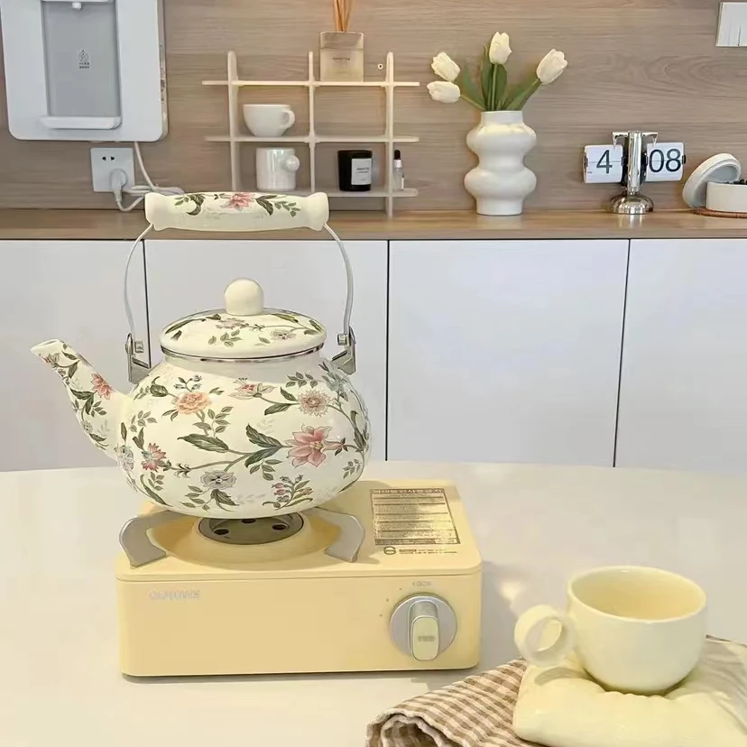 蘑菇家居珐琅2.5L带滤网搪瓷茶壶奶茶壶煮花茶煮壶明火电磁炉通用