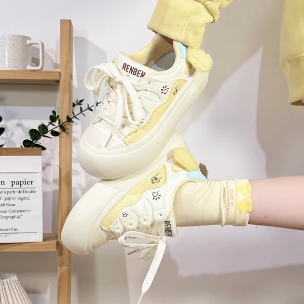 人本加绒棉鞋可爱板鞋女2025秋冬新款百搭小白鞋厚底休闲二棉鞋子