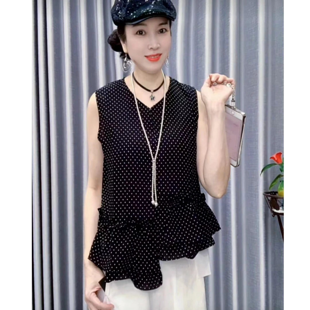 【懂你吴姐】8831秀美波点无袖上衣